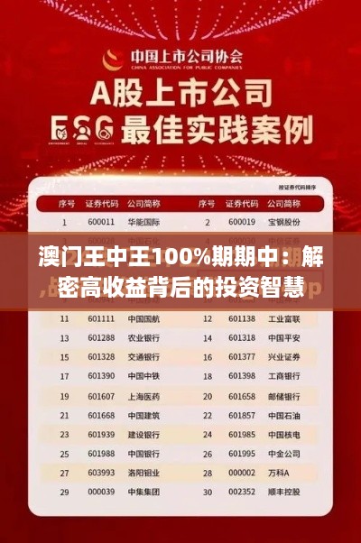 澳門王中王100%期期中：解密高收益背后的投資智慧