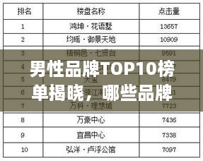 男性品牌TOP10榜單揭曉，哪些品牌獨(dú)占鰲頭？