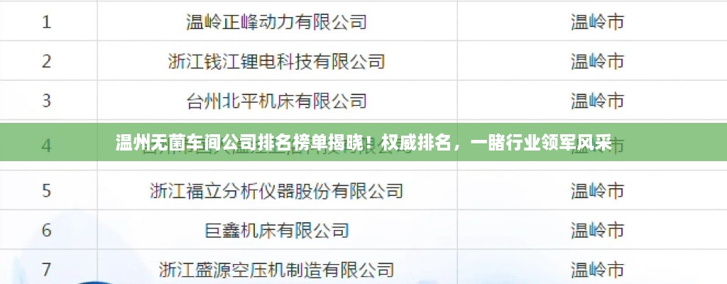 溫州無菌車間公司排名榜單揭曉！權(quán)威排名，一睹行業(yè)領(lǐng)軍風采