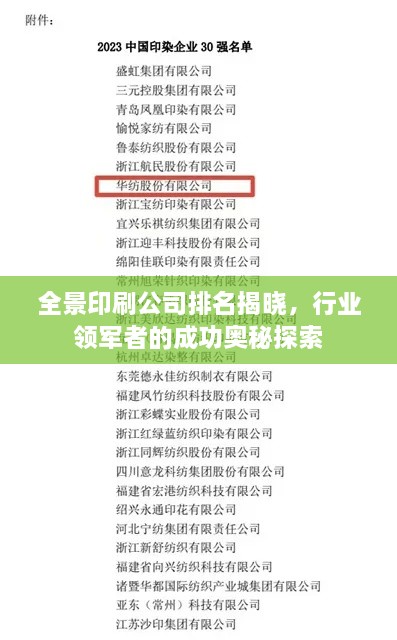 全景印刷公司排名揭曉，行業(yè)領(lǐng)軍者的成功奧秘探索